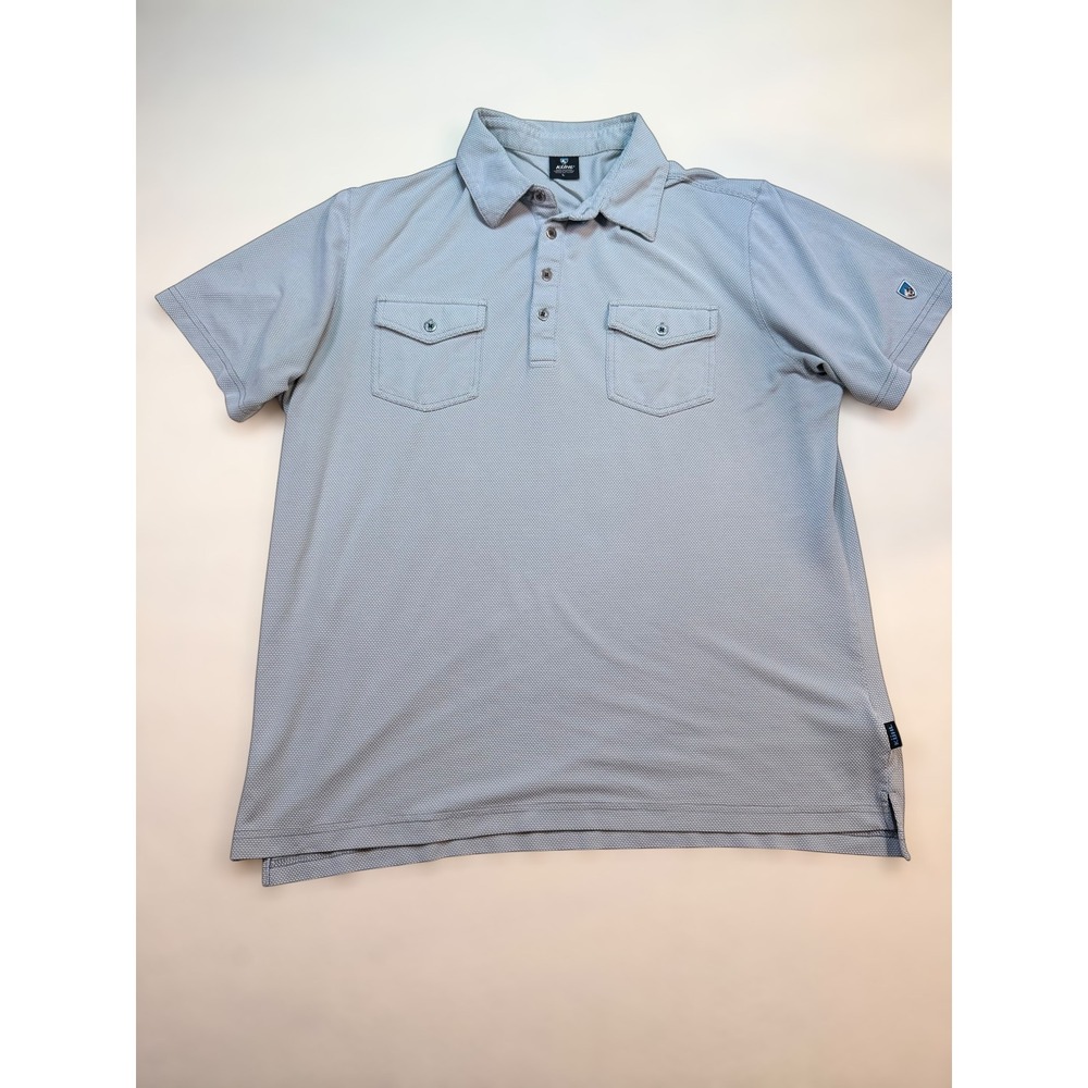 Kuhl Mens Gray Honeycomb casual Knit Short Sleeve lightweight Utility Polo Shirt